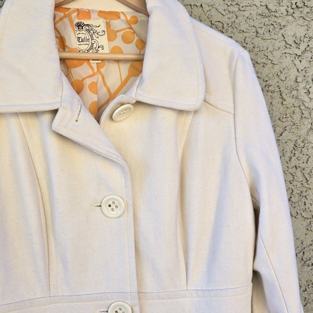Tulle Cream Wool Pea Coat - Picture 4 of 10